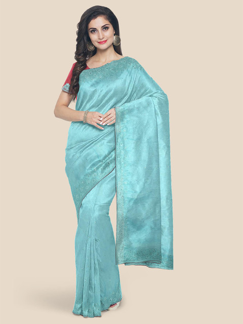 

Kalamandir Blue Floral Beads and Stones Saree