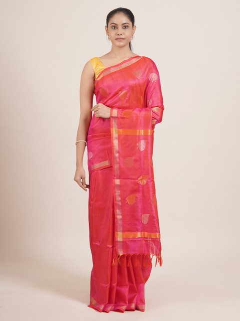 

Pothys Pink & Orange Woven Design Pure Silk Uppada Saree
