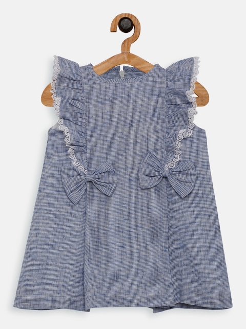 

Aomi Infant Girls Blue A-Line Ruffle & Bow Detail Flutter Sleeves Dress