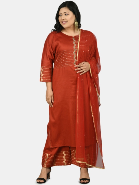 

DesiNoor com Women Rust Kurti with Palazzos & With Dupatta
