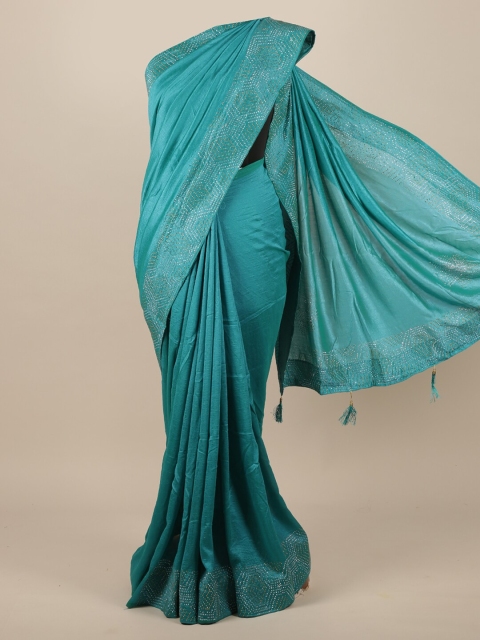Pothys Blue & Silver-Coloured Beads & Stones Jute Silk Saree