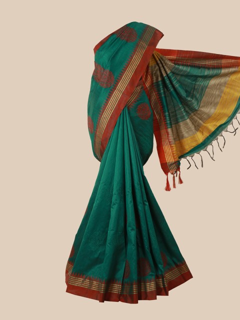 

Pothys Green & Maroon Ethnic Motifs Embroidered Jute Silk Saree