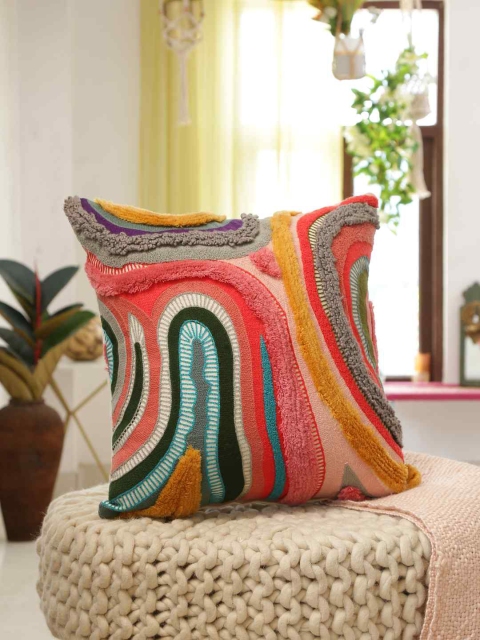 

Amoliconcepts Orange & Green Tufted Cotton Square Cushion Covers