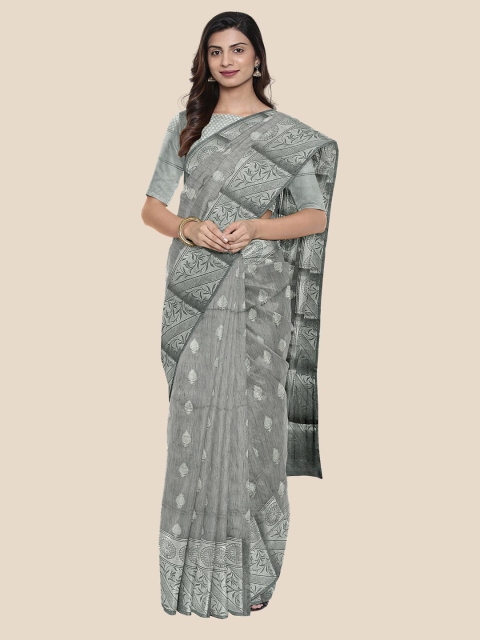 

Kalamandir Grey & Silver-Toned Ethnic Motifs Zari Chanderi Saree