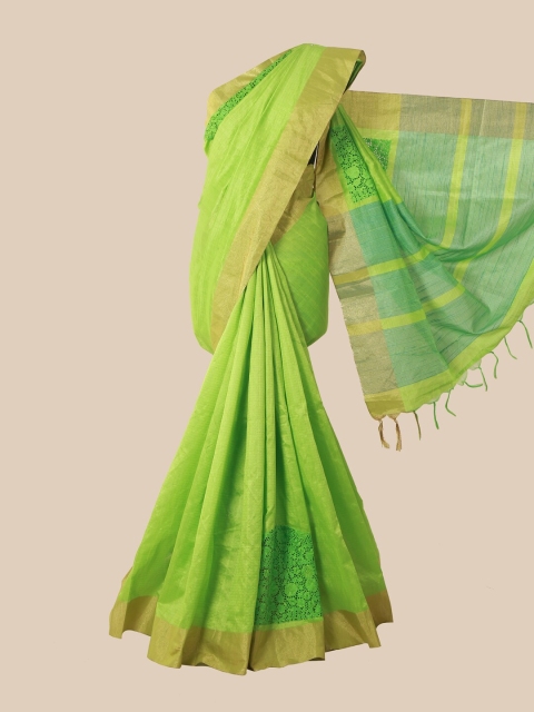 

Pothys Lime Green & Gold-Toned Jute Silk Saree