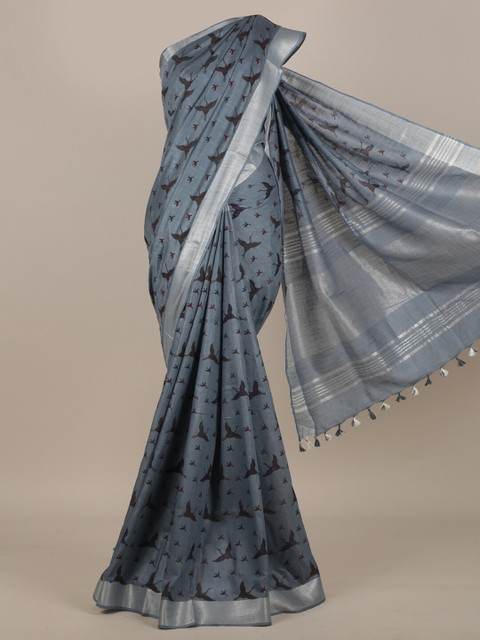 

Pothys Grey Printed Zari Cotton Blend Saree