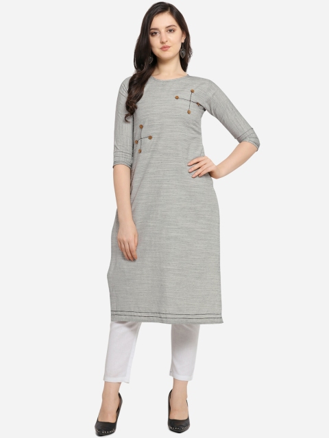 

Kvsfab Women Grey Embellished Straight Kurta