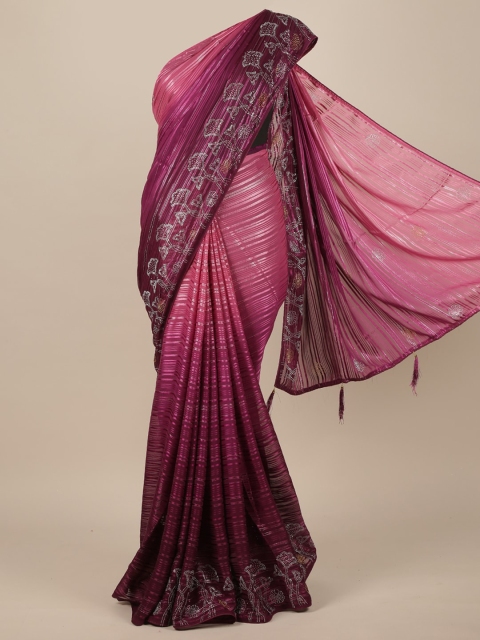 

Pothys Magenta & Silver-Toned Floral Saree