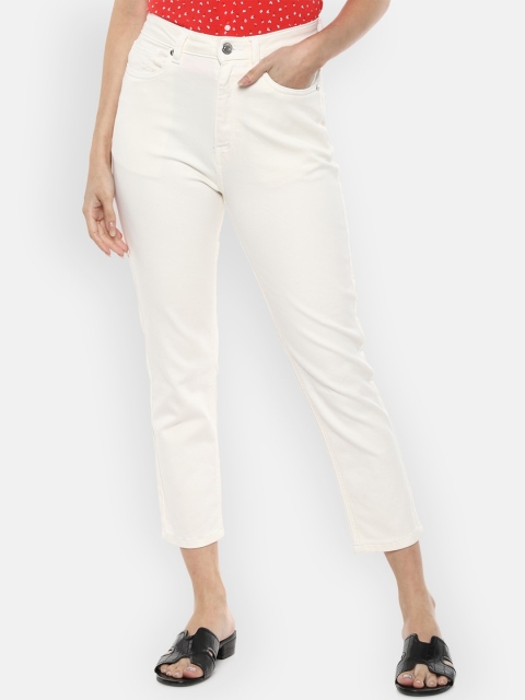 

Van Heusen Woman Cream Coloured Solid Mid-Rise Cropped Jeans