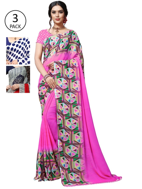 

KALINI Pack Of 3 Sarees, Pink