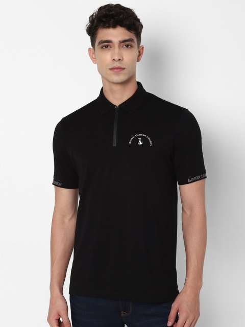 

SIMON CARTER LONDON Men Black Polo Collar Monochrome Slim Fit T-shirt