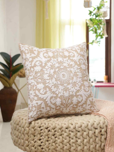

Amoliconcepts Beige & White Embroidered Square Cushion Covers