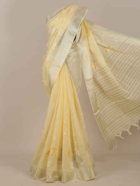 

Pothys Yellow Ethnic Motifs Embroidered Saree