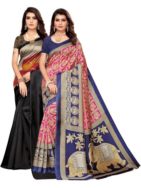 

KALINI Pack Of 2 Pink & Black Zari Art Silk Sarees