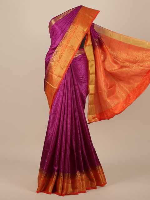 

Pothys Violet & Orange Woven Design Jute Silk Saree
