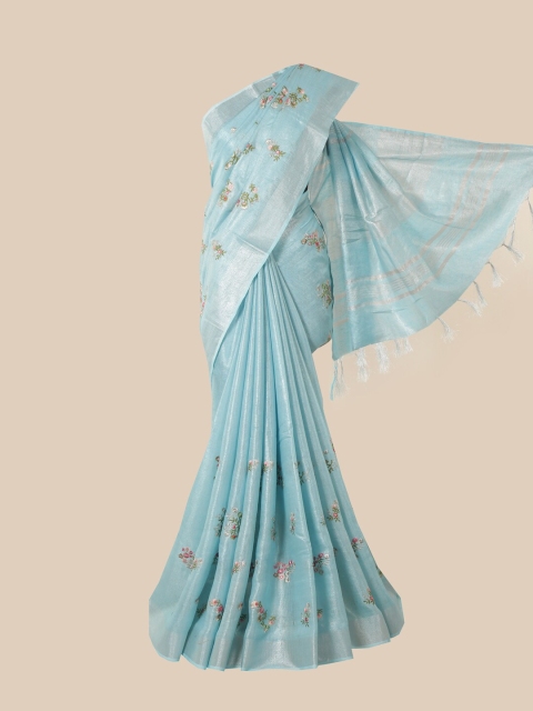 

Pothys Blue & Pink Floral Linen Blend Saree