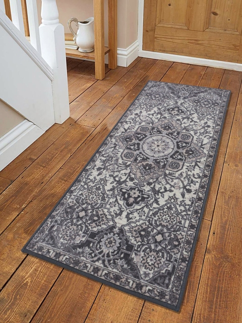 

RUGSMITH Grey Ethnic Motifs Printed Anti-Skid Rectangle Floor Runner