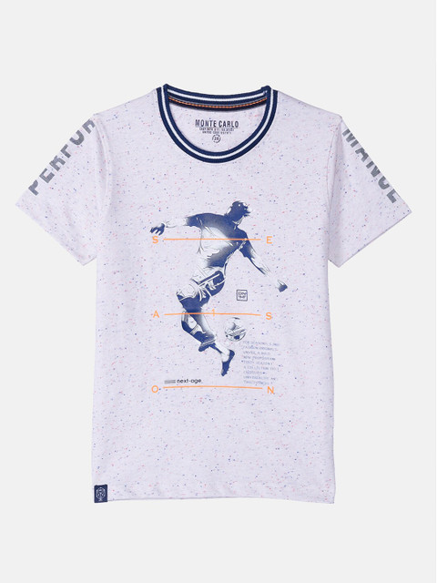 

Monte Carlo Boys Off White & Blue Graphic Printed T-shirt