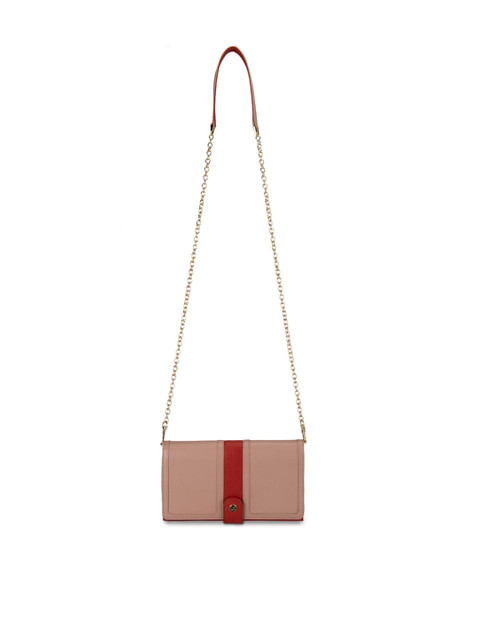 

Da Milano Women Beige & Brown Colourblocked Applique Leather Three Fold Wallet with Sling Strap