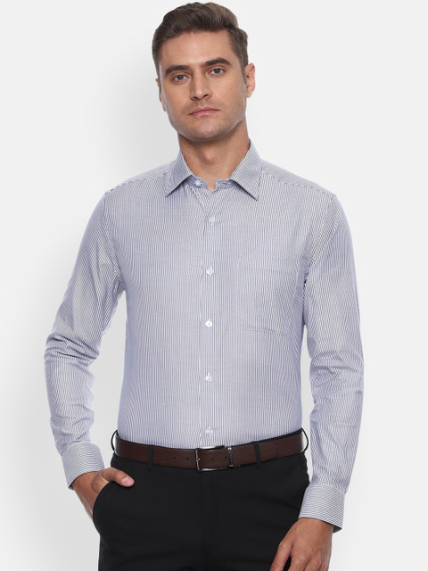 

Louis Philippe Men Blue Classic Fit Striped Pure Cotton Formal Shirt
