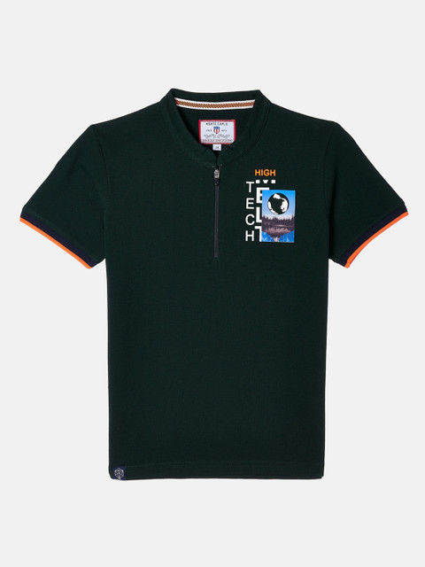 

Monte Carlo Boys Green Mandarin Collar Cotton T-shirt