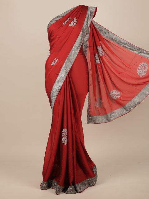 

Pothys Rust & Silver Floral Beads and Stones Saree