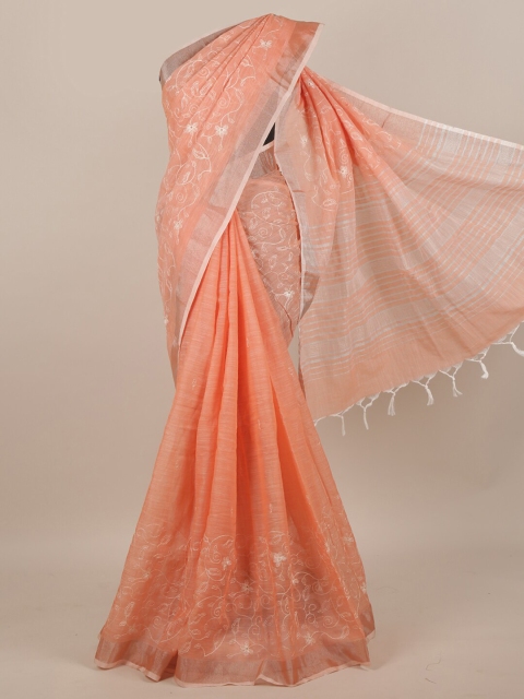 

Pothys Peach Ethnic Motifs Zari Cotton Blend Saree