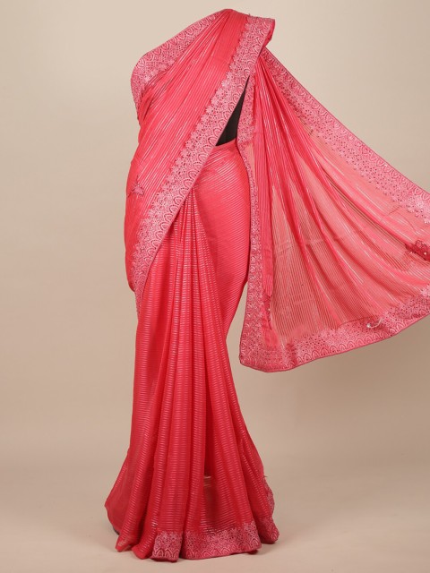 

Pothys Pink Striped Beads and Stones Saree