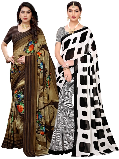 

KALINI Pack of 2 Brown & White Floral Saree