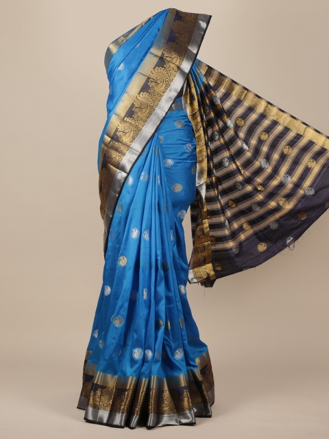Pothys Blue Woven Design Jute Silk Saree