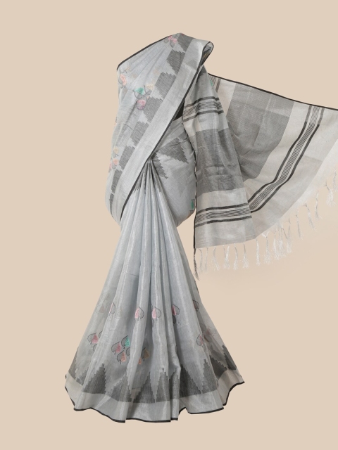 

Pothys Grey & Black Ethnic Motifs Embroidered Linen Blend Saree