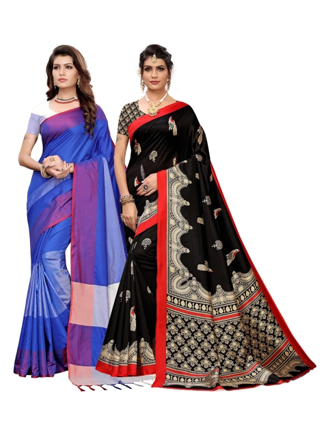 

KALINI Pack Of 2 Black & Blue Zari Art Silk Sarees