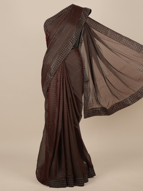 

Pothys Brown & Silver-Toned Striped Saree