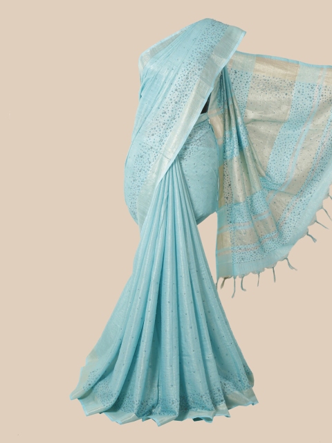 

Pothys Blue Embellished Beads and Stones Linen Blend Saree