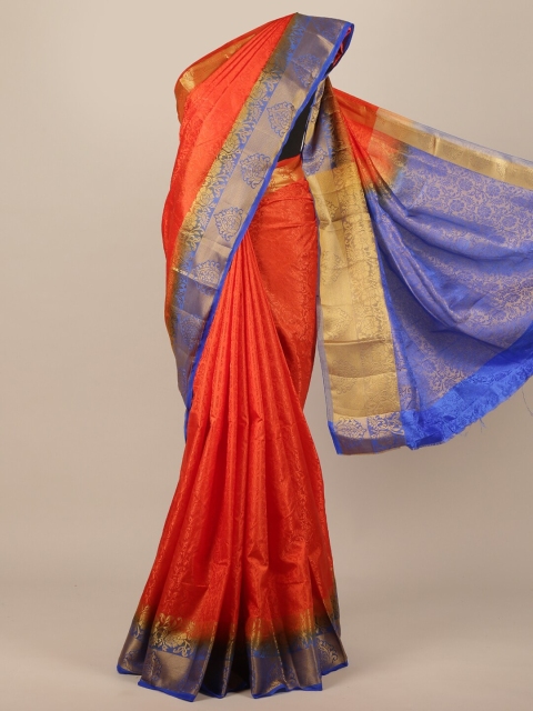 

Pothys Orange & Blue Woven Design Jute Silk Saree