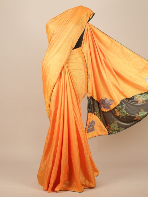 

Pothys Orange Striped Sequinned Jute Silk Saree