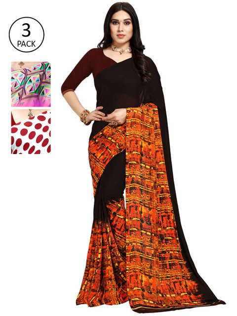 

KALINI Pack of 3 Printed Poly Georgette Saree, Multi