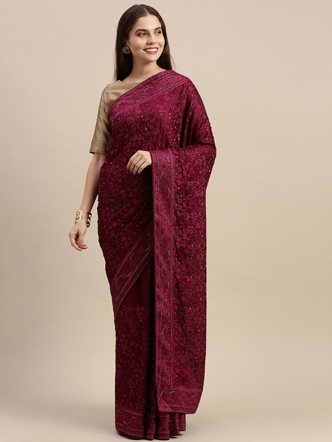 

Soch Maroon Ethnic Motifs Pure Georgette Heavy Work Saree