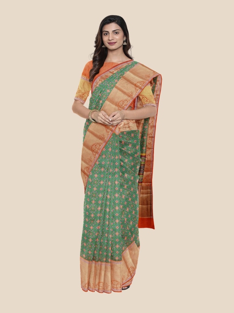 

Kalamandir Green & Pink Ethnic Motifs Zari Silk Blend Saree