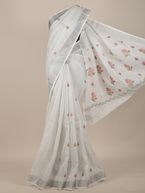 

Pothys Off White & Orange Floral Embroidered Saree