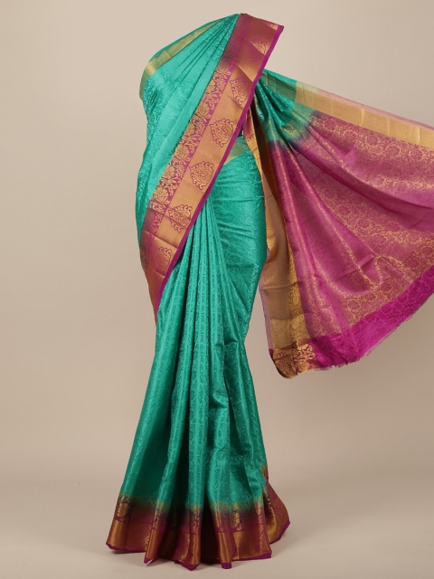 

Pothys Sea Green & Magenta Floral Zari Jute Silk Saree