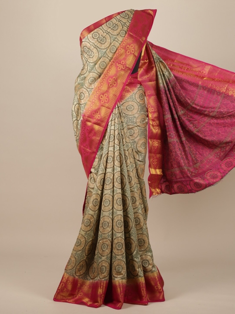 

Pothys Cream & Pink Zari Jute Silk Saree