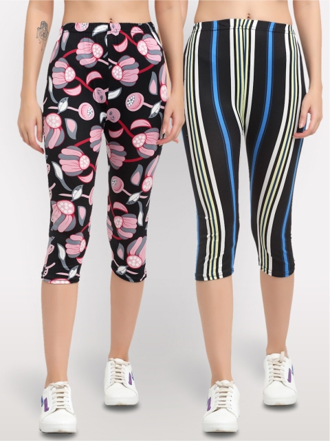 

NEUDIS Women Multi Pack Of 2 Printed Capris