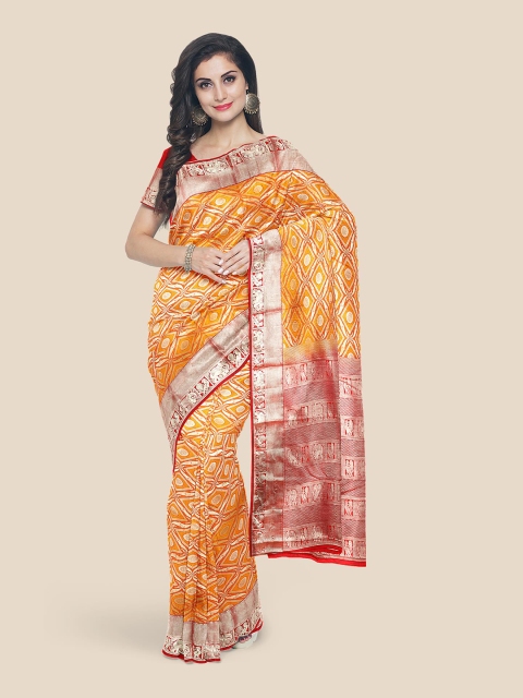 

Kalamandir Gold & Red Woven Design Zari Silk Blend Kanjeevaram Saree