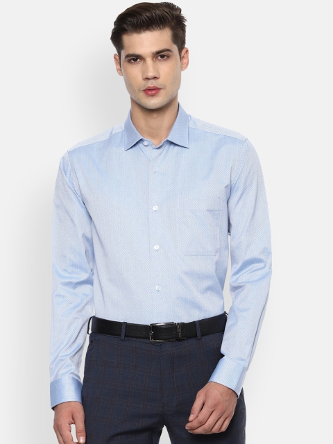 

Louis Philippe Men Blue Slim Fit Chevron Printed Pure Cotton Formal Shirt