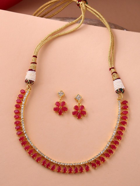 

Shoshaa Gold-Plated Pink & White Stone-Studded Handcrafted Jewellery Set