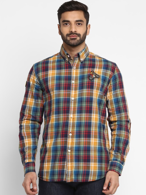 

Royal Enfield Men Khaki-Coloured & Red Checked Cotton Casual Shirt