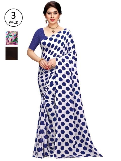 

KALINI Navy Blue & Pink Pack of 3 Printed Saree