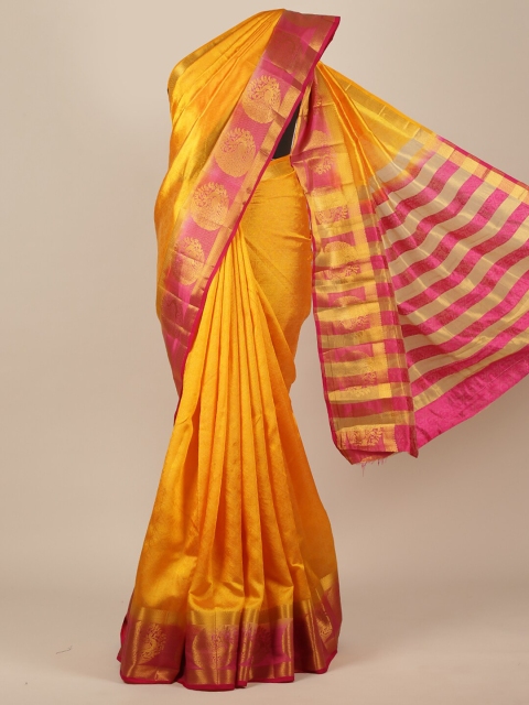 

Pothys Yellow & Pink Woven Design Zari Jute Silk Saree