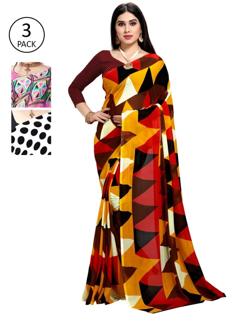 

KALINI Multicoloured Set of 3 Poly Georgette Saree, Multi
